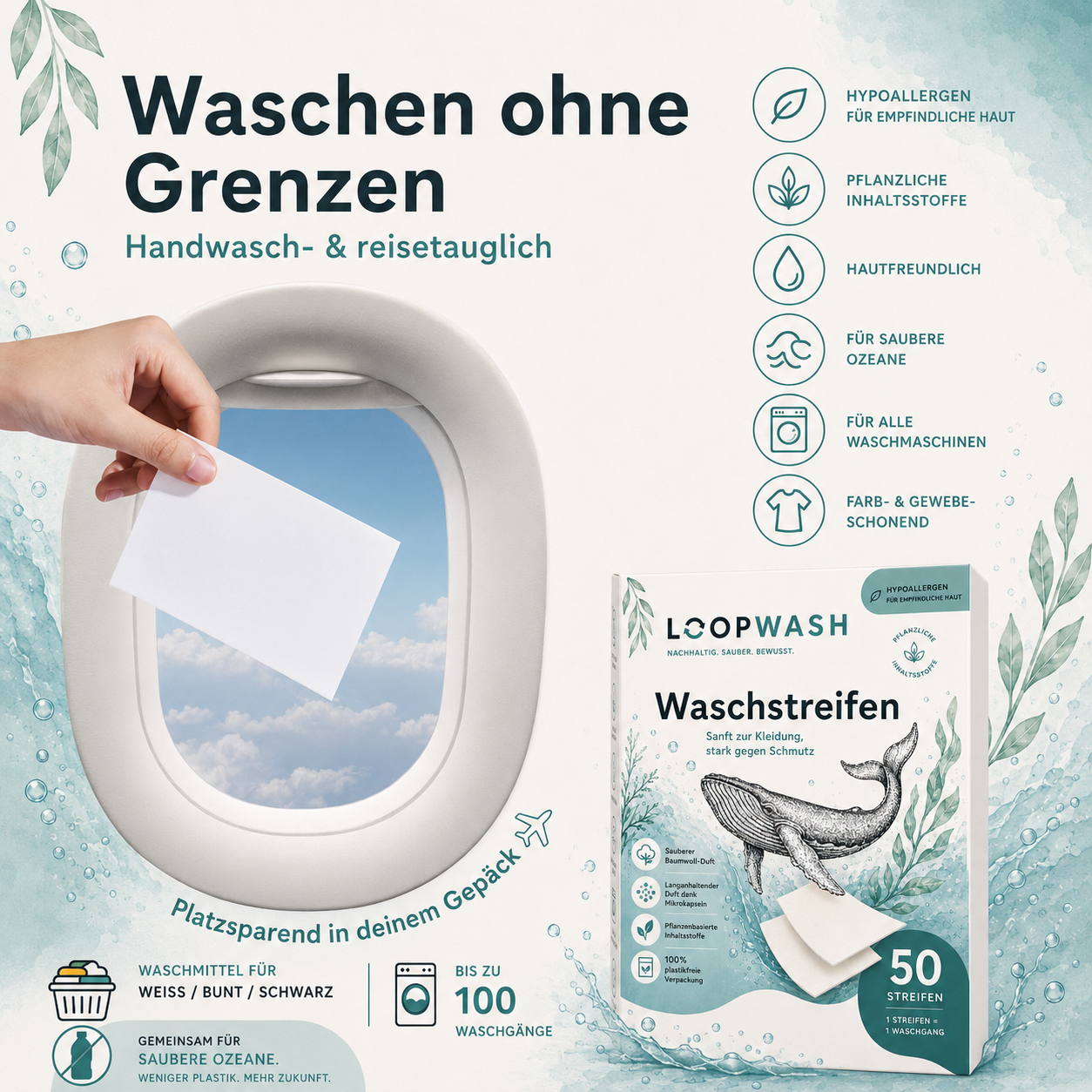 Waschstreifen - Frische Leinen/ Baumwolle